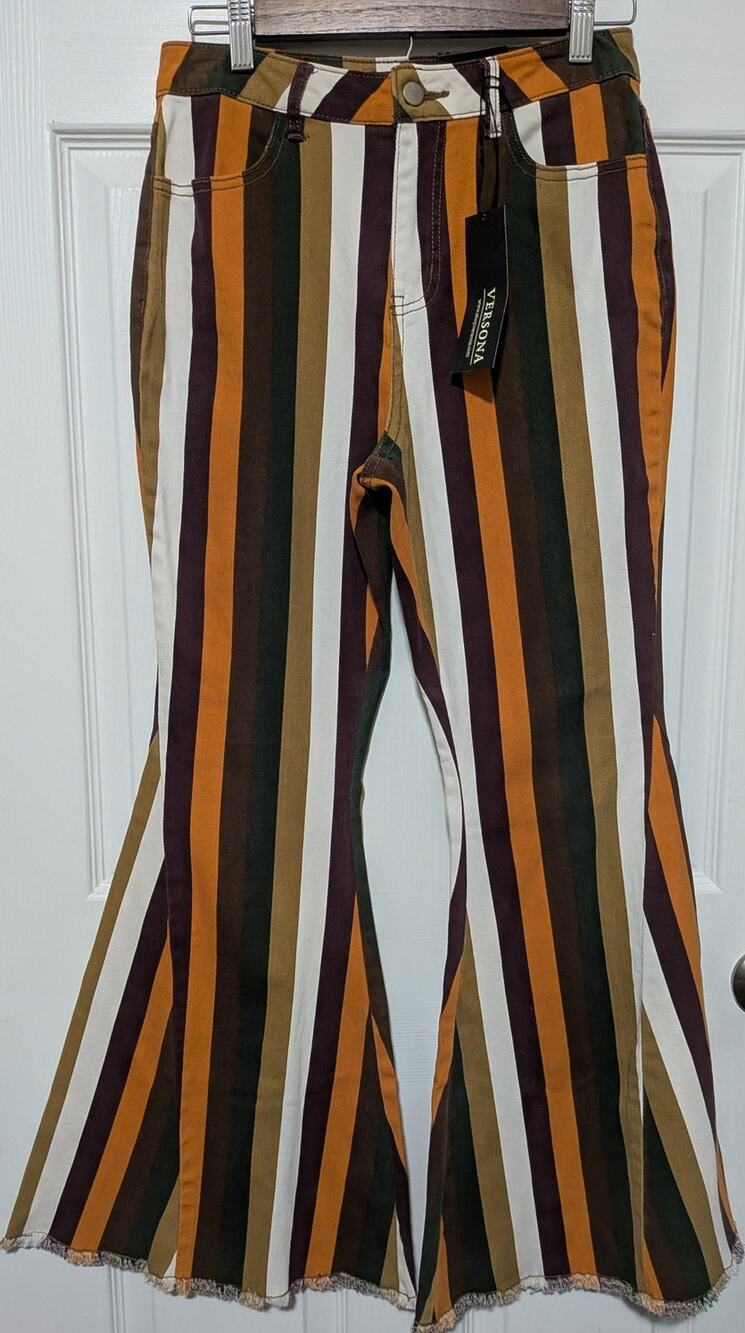 Versona Striped Flare Pants Women's Size 6 Short NWT 70s Boho Bell Bottoms